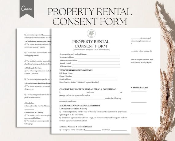 Property Rental Consent Form Template, Rental Property Authorization Form, PDF, Canva