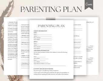 Parenting plan template, Editable Parenting plan Form, Child Custody Form, Custody Agreement Template Pdf,Canva