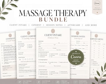 Editable Massage Therapy Forms, Massage Intake Form, Massage Consent Form, Client Session Notes, Editable Canva Spa Forms