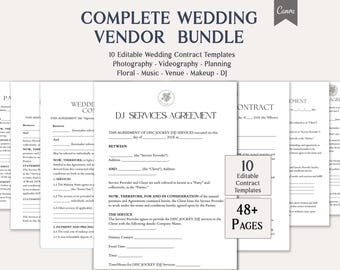 Wedding Vendor Bundle, 10 Editable Wedding Contract Templates, Photography, Videography, Planning, Floral, Music, Venue, DJ Forms