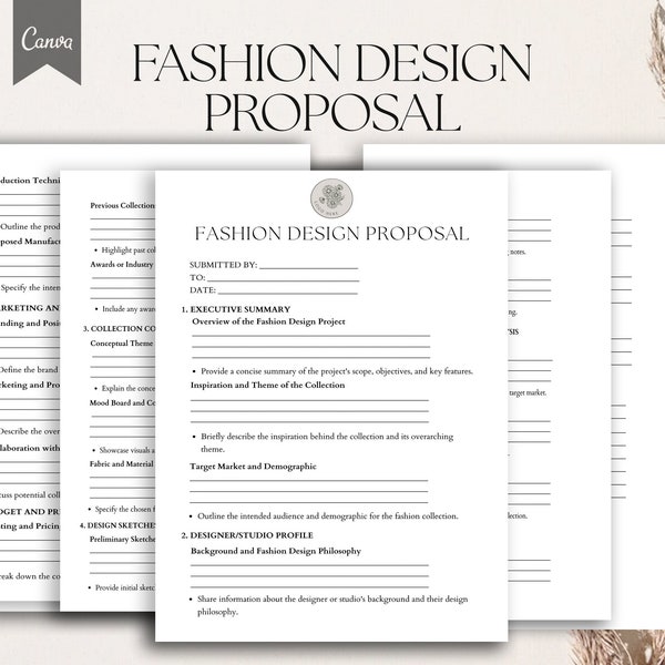 Fashion Design Proposal, Fashion Design Project, Collection Concept Form, Fashion Business Proposal, Pdf,Canva