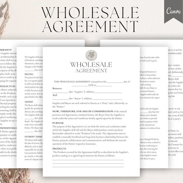 Wholesale Agreement Template, Wholesale Services Agreement, Wholesale Terms, Editable Wholesale contract ,Pdf, Canva