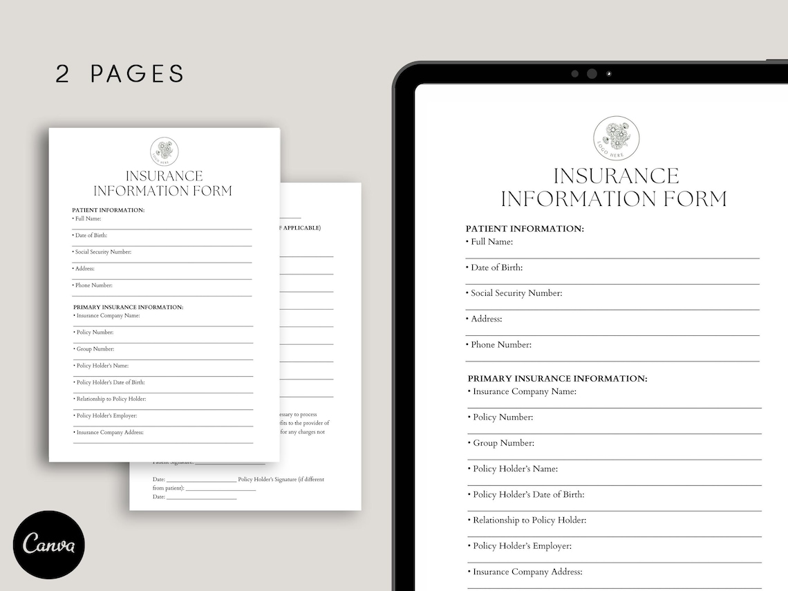 Insurance Information Form Template, Pdf, Canva - Etsy