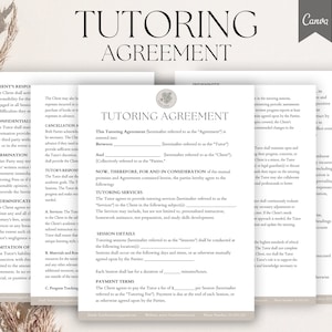 Tutoring Service Agreement Template, Editable Tutoring Service Contract Form, Teacher Tutoring Form, Tutor Contact, Pdf, Canva