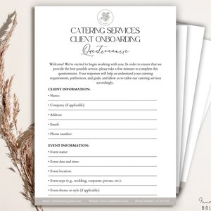 Editable Catering Services Client Onboarding Questionnaire Form, catering questionnaires Template, Client questionnaires PDF, Canva