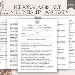 Editable Personal Assistant Confidentiality Agreement, Assistant Non-Disclosure Agreement, Personal Assistant Confidentiality Pdf, Canva