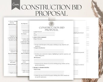 Construction Bid Proposal, Construction Business Proposal, Construction Bid form Template, Project proposal, Pdf, Canva