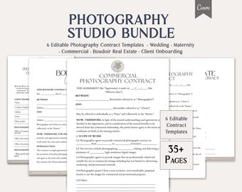 Photography Studio Bundle, 6 Editable Photography Contract Templates, Wedding, Maternity, Boudoir & Commercial, Instant Download