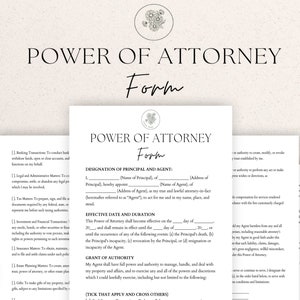 Power of Attorney POA Form, Editable General Power of Attorney, Customizable POA Form, Attorney Authorization template Form ,PDF,Canva