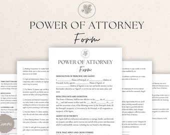 Power of Attorney POA Form, Editable General Power of Attorney, Customizable POA Form, Attorney Authorization template Form ,PDF,Canva