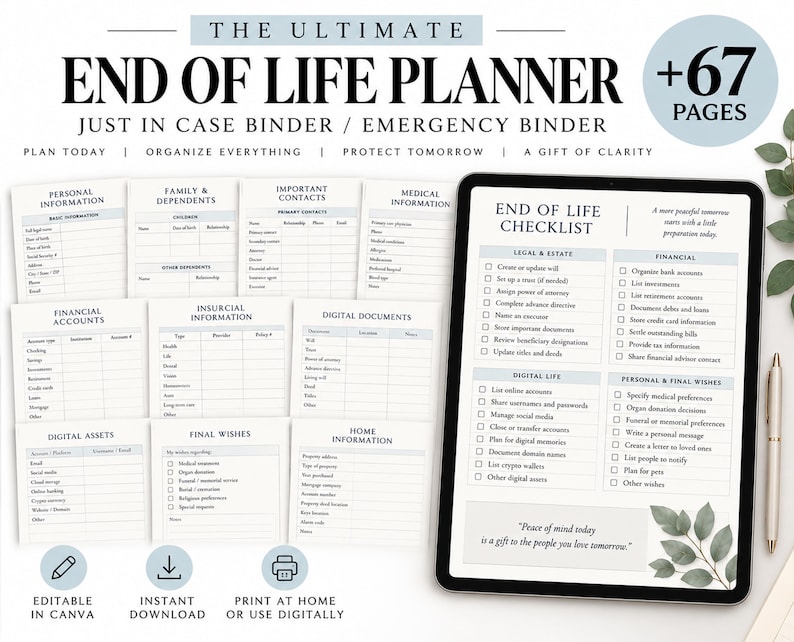 Emergency Binder Printable, End of Life Planner Editable Template, Just ...