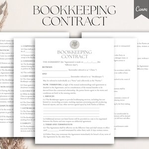 Bookkeeping Contract, Bookkeeping Services Agreement, Bookkeeping Agreement Template, Editable Bookkeeper Contract, Pdf, Canva