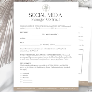 Social Media Manager Editable Contract Template, Social Media Freelancer Agreement Template, Social Media Management Contract Template Canva