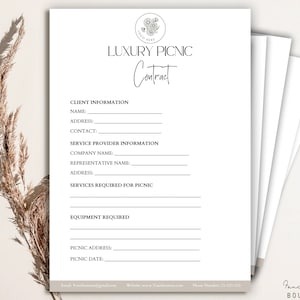 Editable Luxury Picnic Contract Template, Professional Rental Agreement, Luxury Picnic business Contract, terms and Conditions Policy Canva