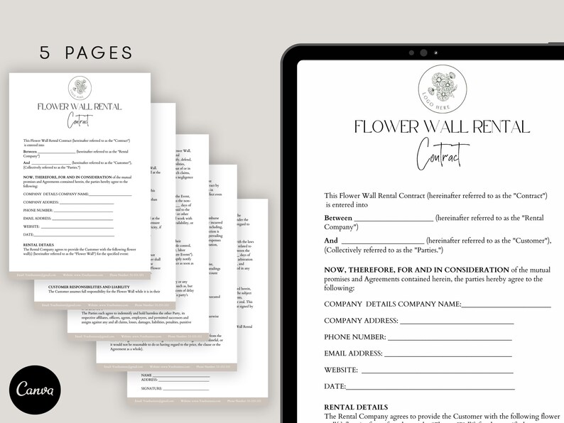 Editable Flower Wall Rental Agreement, Flower Wall Rental Contract
