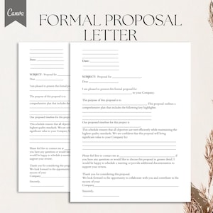 May include: A black and white formal proposal letter template with the title "Formal Proposal Letter" at the top. The template includes sections for the date, subject, and a message to the recipient. The template is designed to be used for business proposals.