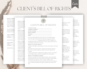 Editable Client's Bill of Rights Template, Customer Bill of Rights, Client Rights and Responsibilities, Patient Bill of Rights ,pdf, Canva