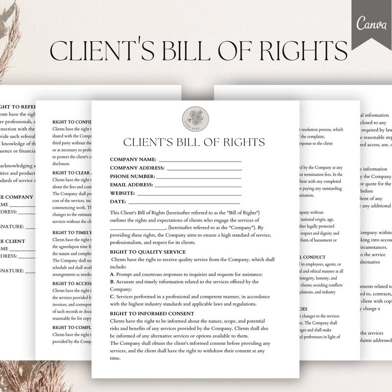Printable Client Rights Bill of Rights - Etsy