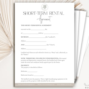 Editable Short Term Rental Agreement Template, Short Term Lease Agreement,Editable Lease Contract Template ,Short-Term Vacation Rental Canva