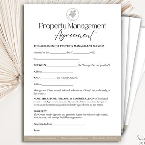 Editable Property Management Agreement, Property Management services Template form, Property Management Contract, Management Contract Canva