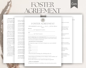 Editable Foster Agreement Template, Pet Foster Contract, Animal Fostering forms, Foster Pet Care agreement Template, Pdf, Canva