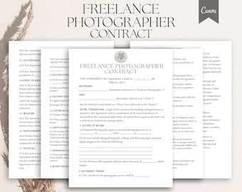 Freelance Photographer Contract, Photography Services Agreement, Independent Photography Contract, pdf Canva