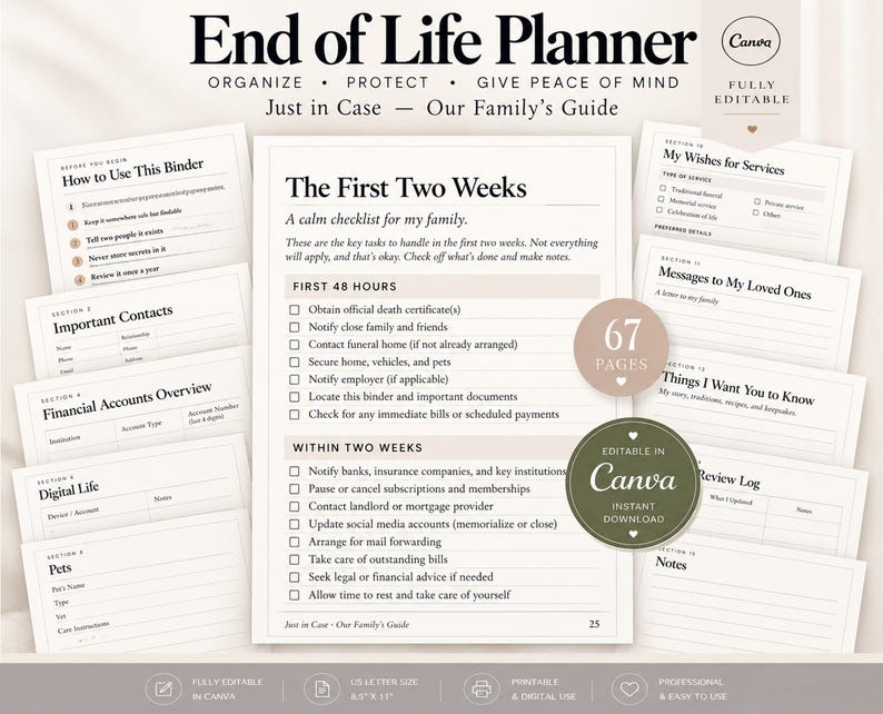 Emergency Binder Printable, End of Life Planner Editable Template, Just ...
