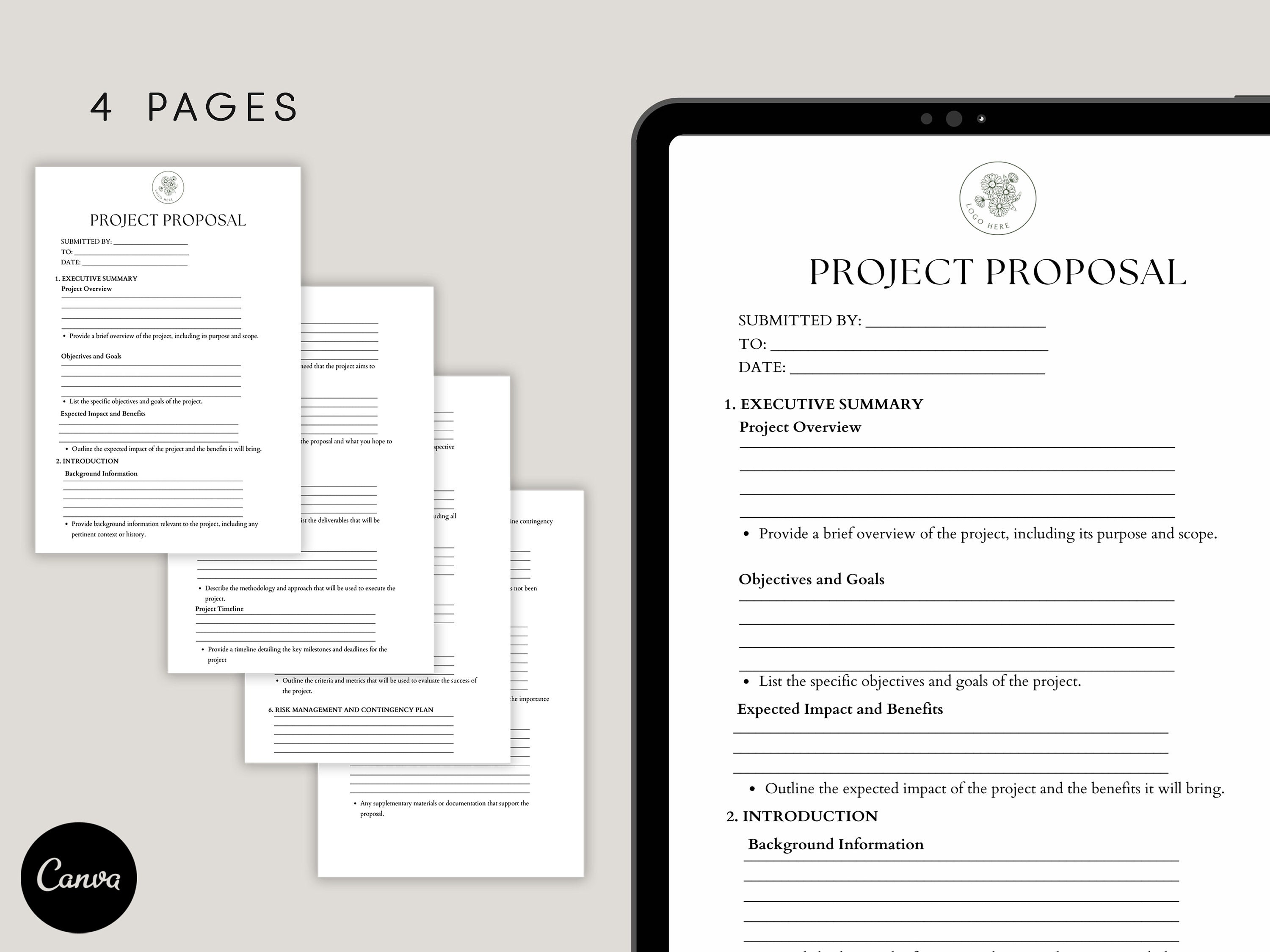 Project Proposal Template, Form Pdf, Canva - Etsy