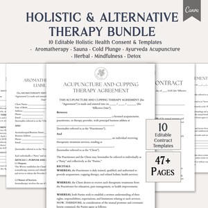 Könnte beinhalten: Ein Paket mit 10 bearbeitbaren Gesundheits- und Vorlagendokumenten. Die Dokumente umfassen Aromatherapie, Sauna, Kaltwasseranwendungen, Ayurveda-Akupunktur, Kräuter, Achtsamkeit und Entgiftungstherapien. Das Paket enthält über 47 Seiten.