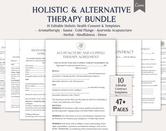 Holistic Alternative Therapy Bundle, 10 Editable Holistic Health Templates, Aromatherapy, Sauna, Ayurveda, Acupuncture Forms