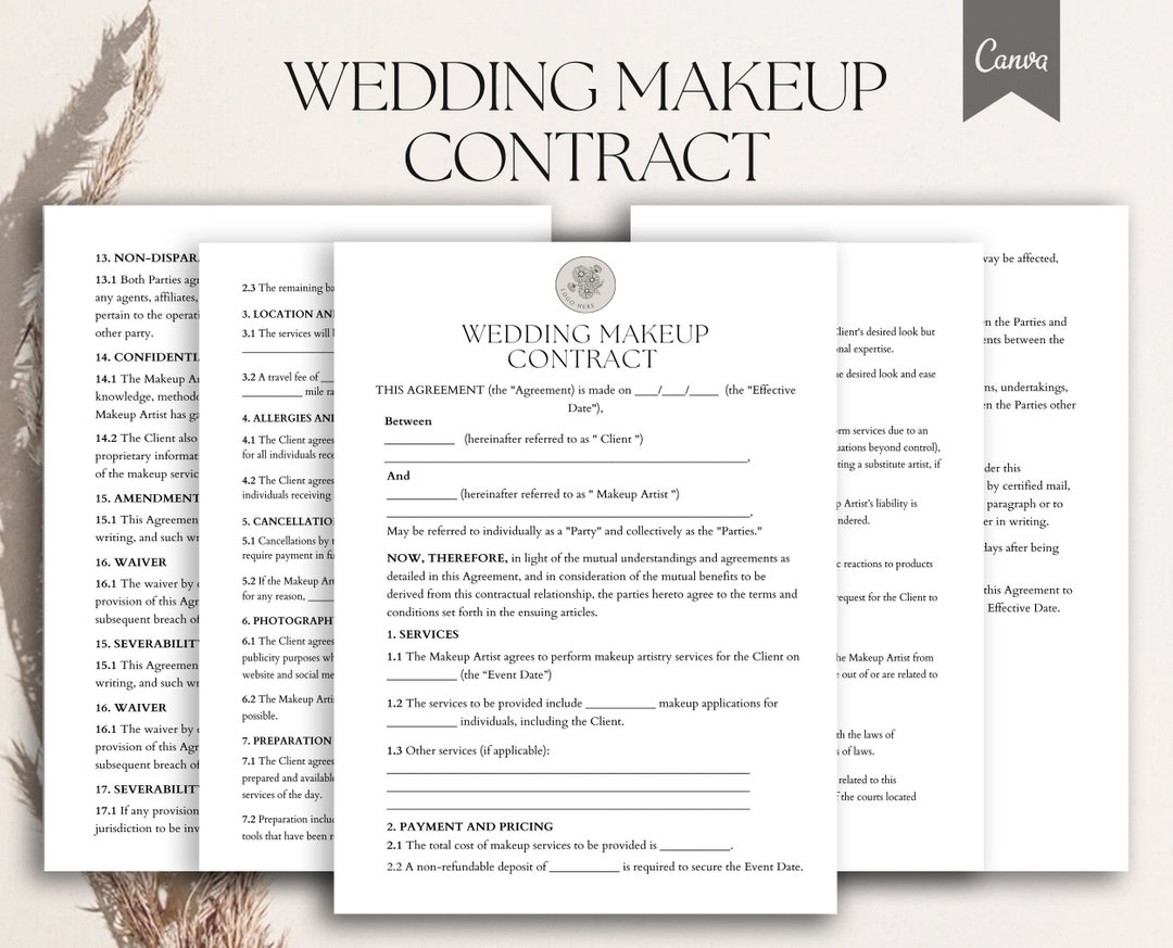Editable Wedding Makeup Contract, Bridal Makeup Contract, MUA Contract