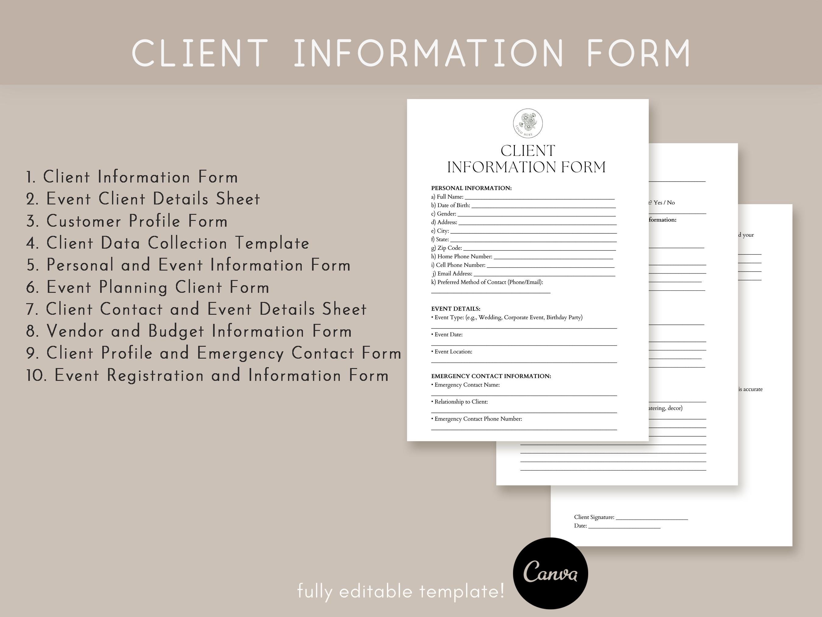 Event Management Client Form.pdf Client Information Form, Event Planning Client Form Template, Pdf ...
