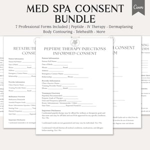 Med Spa Consent Bundle, 7 Editable Medical Consent Forms,Med Spa Forms,DocX, PDF, Canva