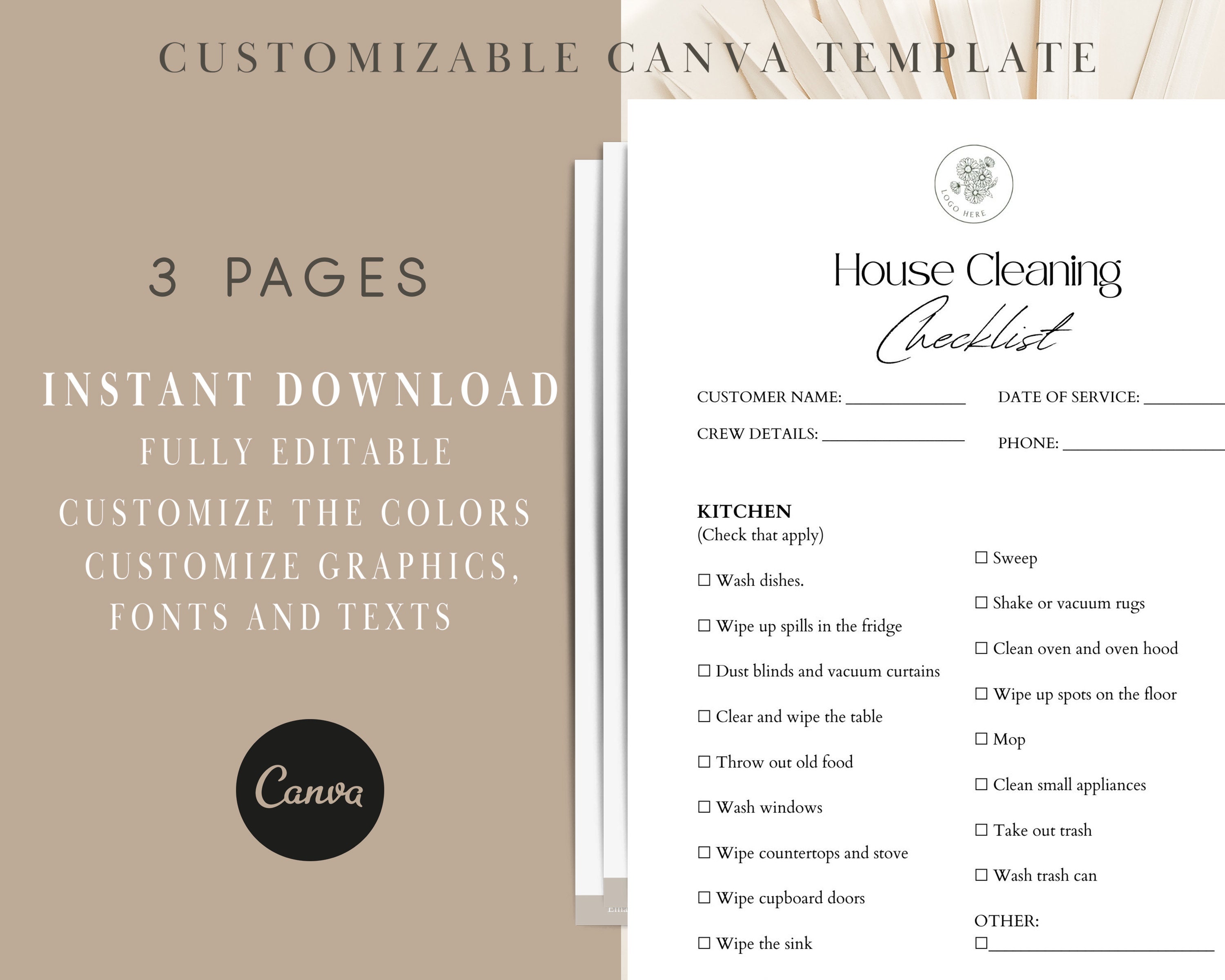 Professional Cleaning Service Checklist Template, Editable Cleaning ...