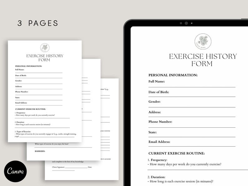 Exercise History Form Template, Pdf, Canva - Etsy