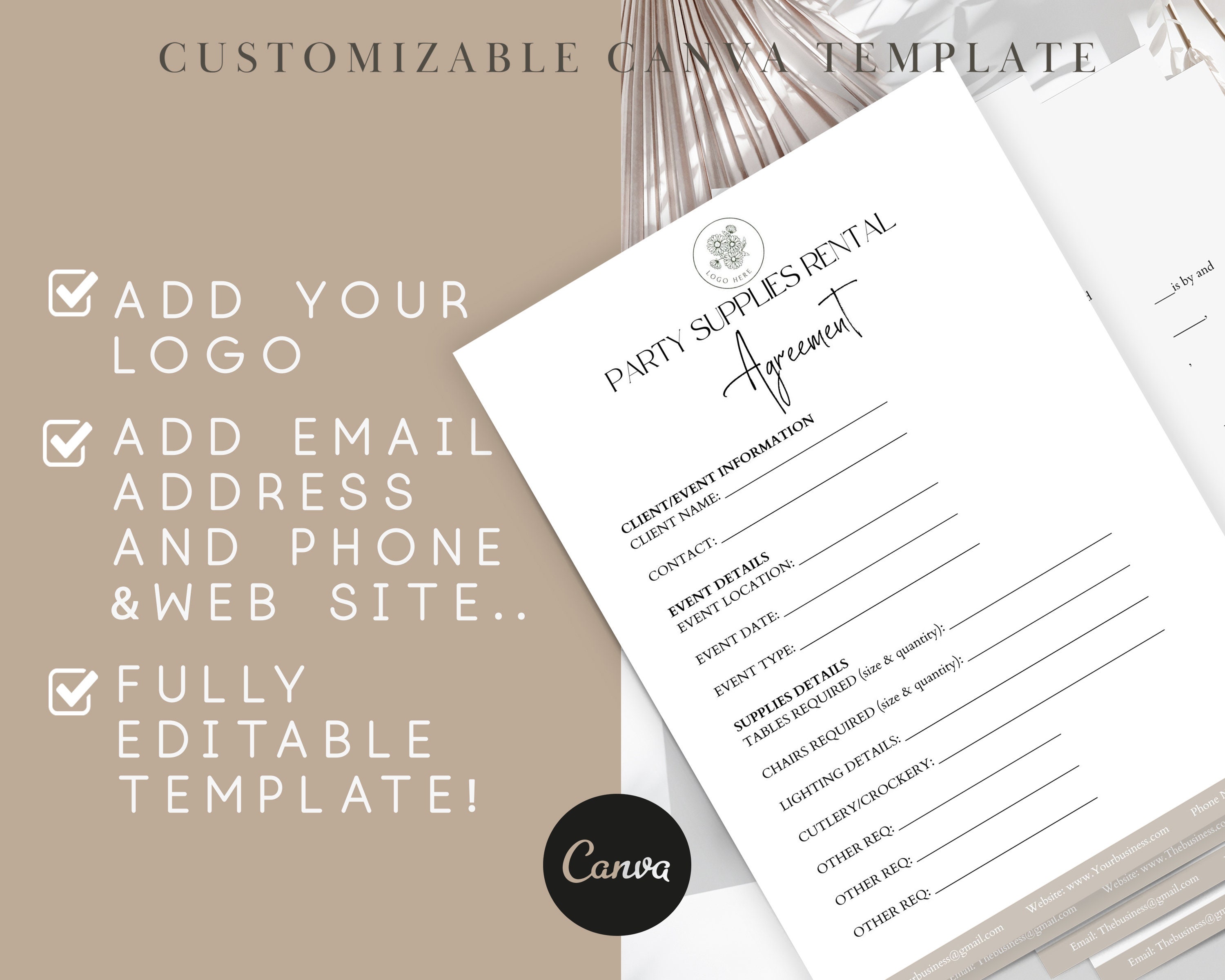 Editable Party Supplies Rental Contract Party Equipment Etsy