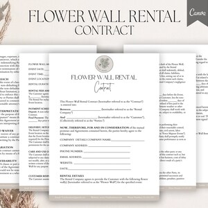 Editable Flower Wall Rental Agreement, Flower Wall Rental Contract Template, Flower Wall Rental Contract ,Form, Pdf, Canva