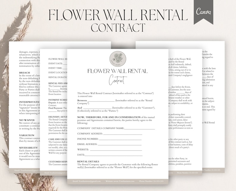 Editable Flower Wall Rental Agreement, Flower Wall Rental Contract