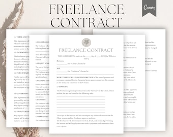 Freelance Contract Template, Editable Contract for Freelancers, Freelance Service Agreement, Independent Contractor Form Pdf,Canva