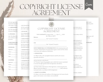 Copyright License Agreement Editable Template, Licensing Agreement, Royalty Contract, Editable Copyright Agreement, Pdf,Canva