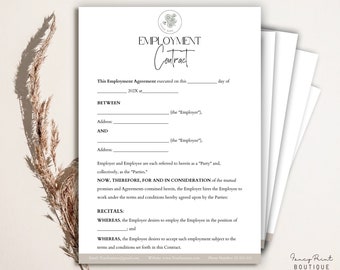 Editable Employee Contract template, Employment Agreement Form, Small Business Employee Agreement, Hiring Contract, New Hire Forms, Canva
