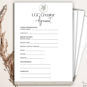 Editable UGC Creator Contract Template, User Generated Content, UGC Template, Influencer Contract Template, Influencer Contract ,Canva