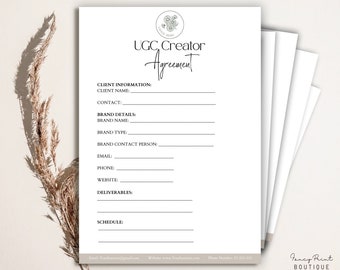 Editable UGC Creator Contract Template, User Generated Content, UGC Template, Influencer Contract Template, Influencer Contract ,Canva