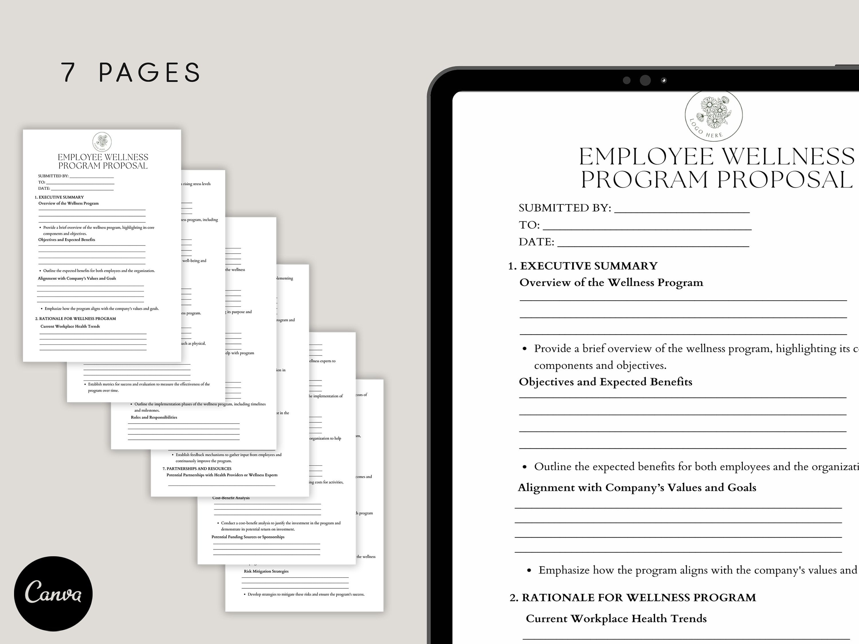 Employee Wellness Program Proposal, Template Form, Pdf, Canva - Etsy