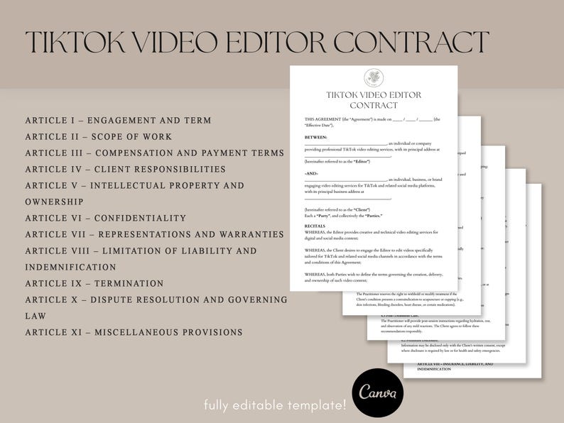 Tiktok Video Editor Contract Template, Social Media Editing Agreement ...