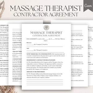 Massage Therapist Independent Contractor Agreement Template, Editable Massage Therapist Contract Template Contract Form Pdf, Canva