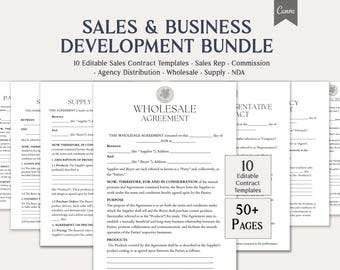 Sales & Business Development Bundle, 10 Editable Sales Contract Templates, Commission, Distribution and Wholesale, Instant Download, Canva