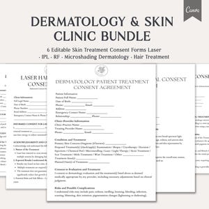 Dermatology & Skin Clinic Bundle, 6 Editable Skin Treatment Consent Forms, Med Spa Templates, DocX, PDF, Canva