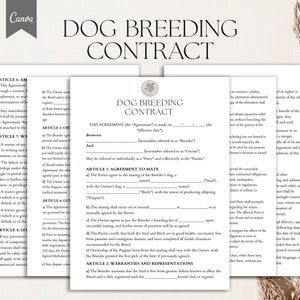 Dog Breeding Contract, Puppy Breeding Agreement, Dog Breeding Arrangement forms, Pdf, Canva