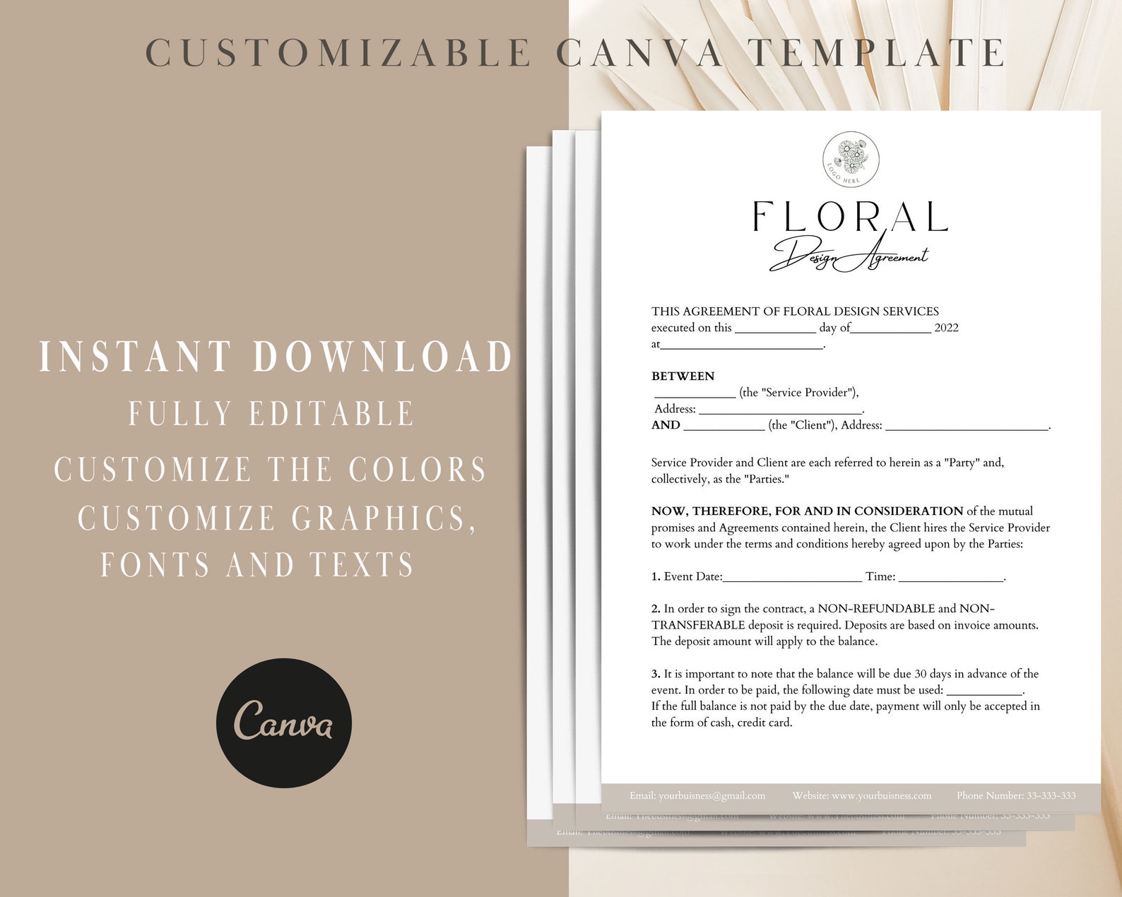 Floral Contract Template, Florist Contract, Flower Arrangements Floral Contract Template, Florist Contract, Flower Arrangements